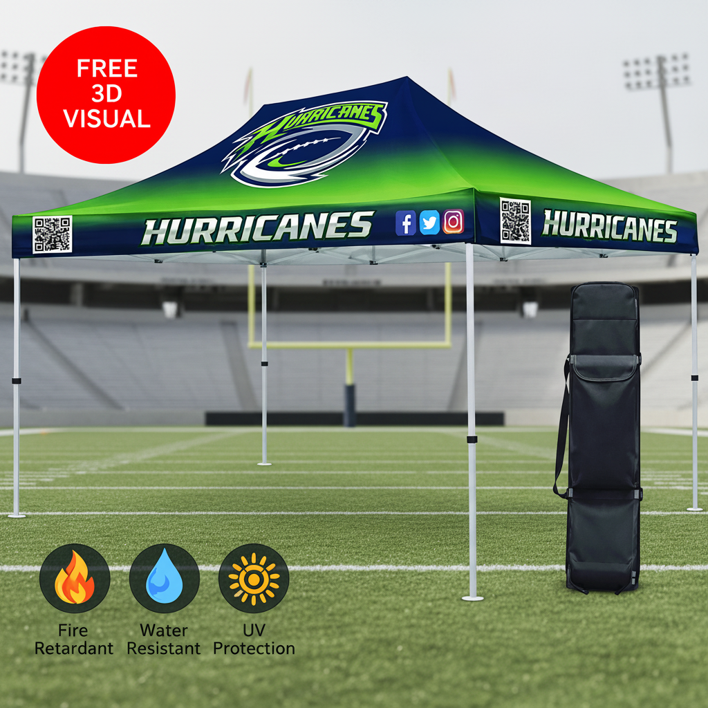 Premium 10x15 Custom Canopy Tent – HEX Aluminum Frame (Silver) & 17" Valance (Dye-Sublimation Printing)