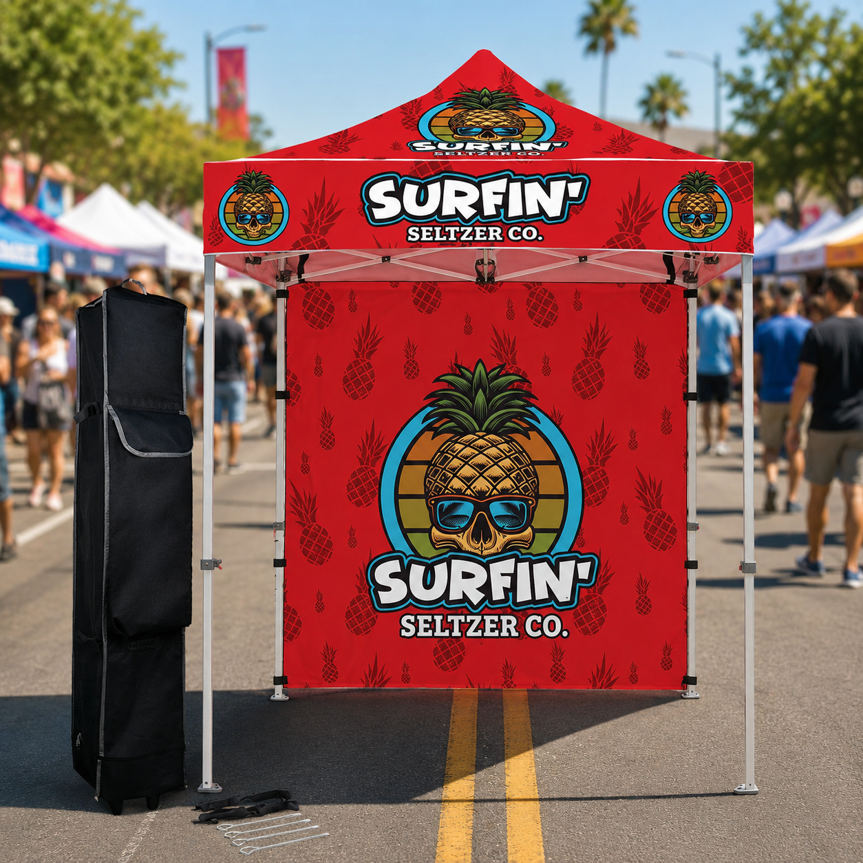 5x5 Custom Canopy Tent – Steel Frame with Full Back Wall & Logo Printing