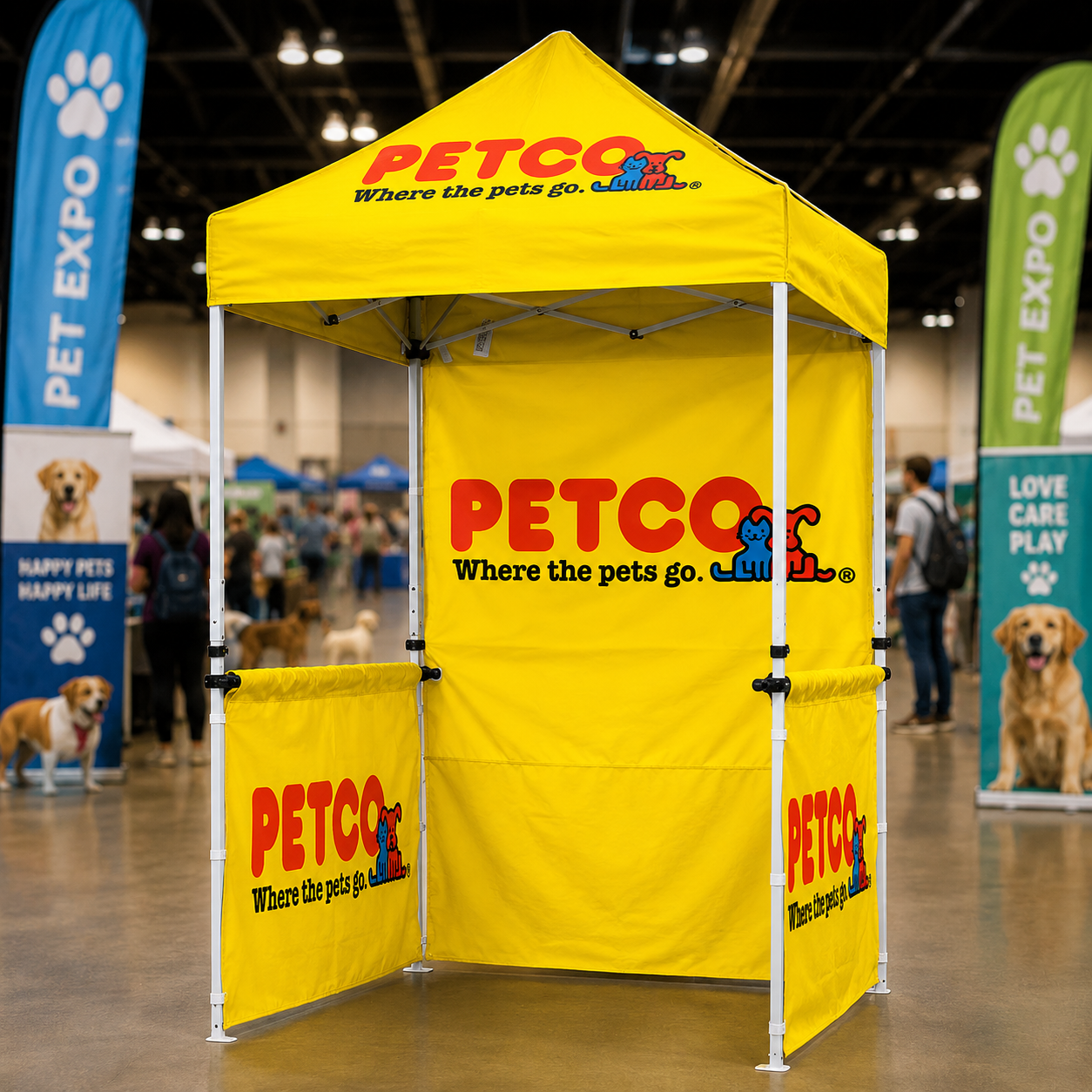 5x5 Custom Canopy Tent – Steel Frame with Full Back Wall & Two Half Side Walls (Logo Printing)