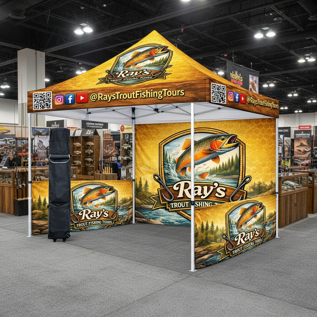 Premium 10x10 Custom Canopy Tent – Frame of Choice (HEX Aluminum or Steel) (Silver) with Full Back Wall, Two Half Side Walls & 17" Valance (Dye-Sublimation Printing)