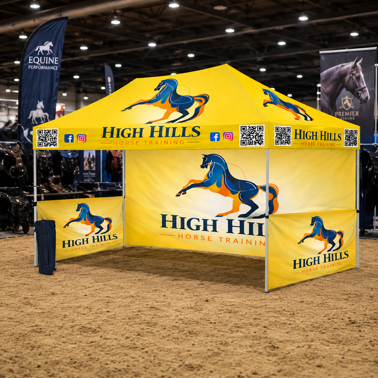 Premium 10x15 Custom Canopy Tent – HEX Aluminum Frame (Silver) with Full Back Wall, Two Half Side Walls & 17" Valance (Dye-Sublimation Printing)