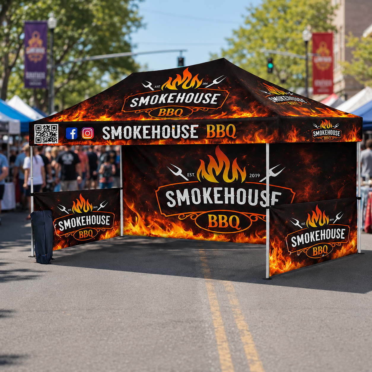 Premium 10x15 Custom Canopy Tent – HEX Aluminum Frame (Silver) with Full Back Wall, Two Half Side Walls & 17" Valance (Dye-Sublimation Printing)