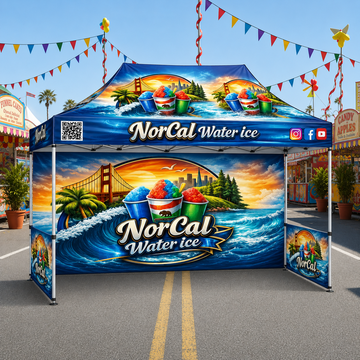 Premium 10x20 Custom Canopy Tent – HEX Aluminum Frame (Silver) with Full Back Wall, Two Half Side Walls & 17" Valance (Dye-Sublimation Printing)