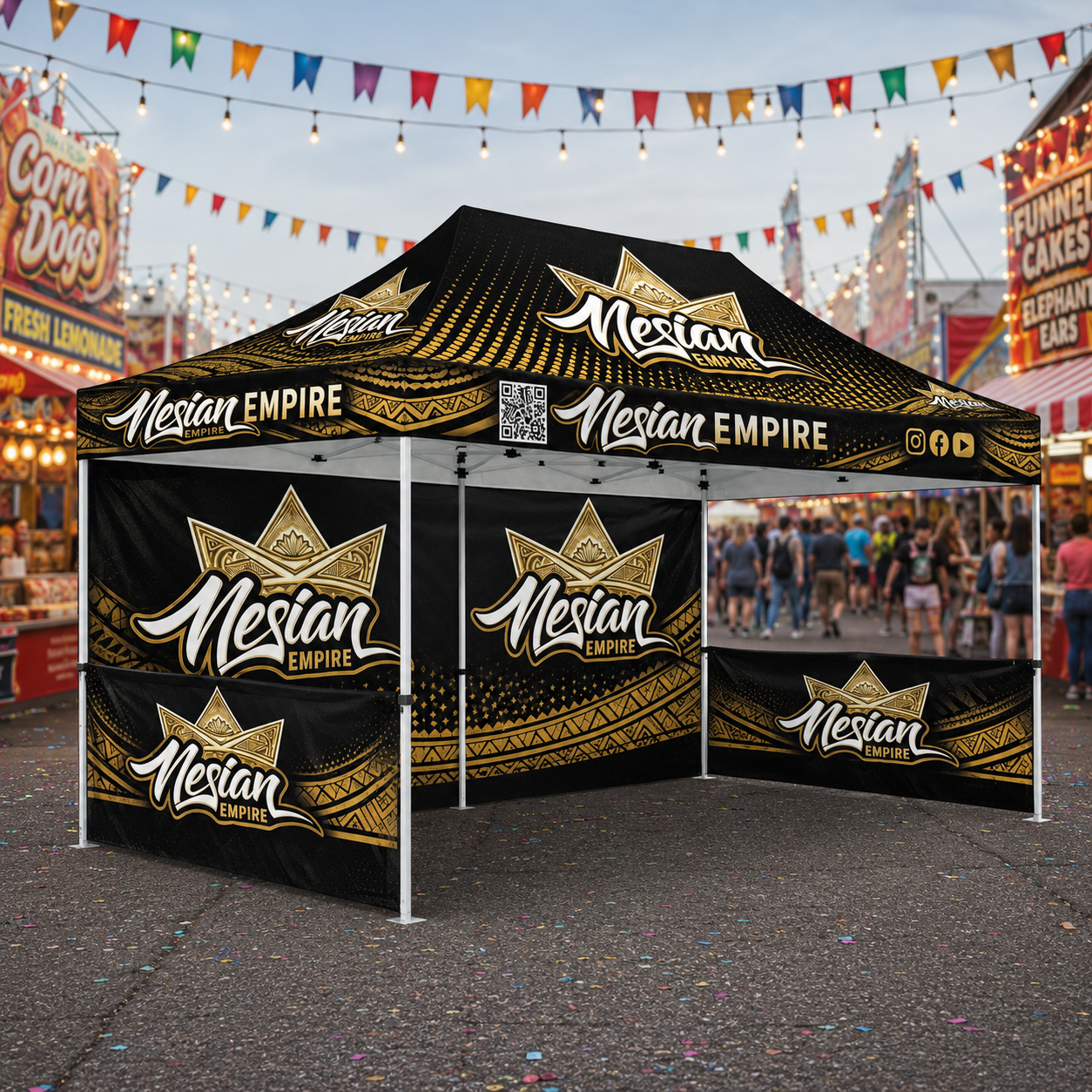 Premium 10x20 Custom Canopy Tent – HEX Aluminum Frame (Silver) with Full Back Wall, Two Half Side Walls & 17" Valance (Dye-Sublimation Printing)